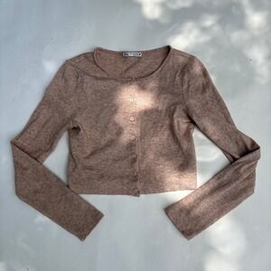 Zara Womens Medium Pink Heathered Cropped Knit Button Front Cardigan Sweater